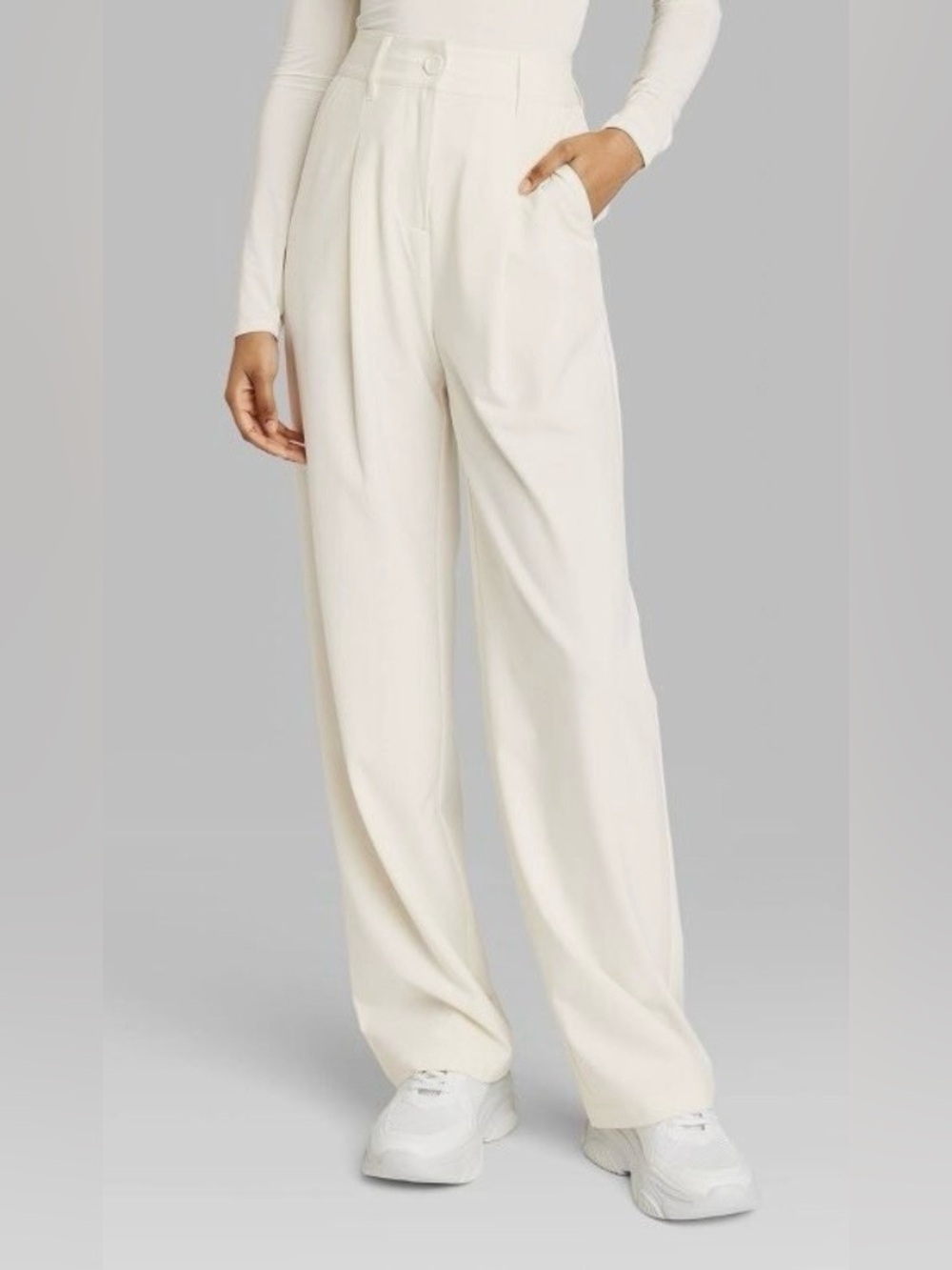 wild fable Cream Wide Leg High-Rise Trousers